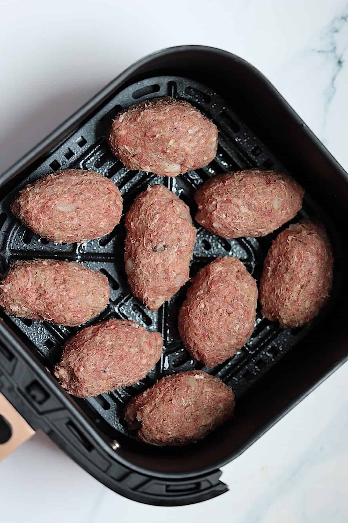 uncooked kibbeh in an air fryer