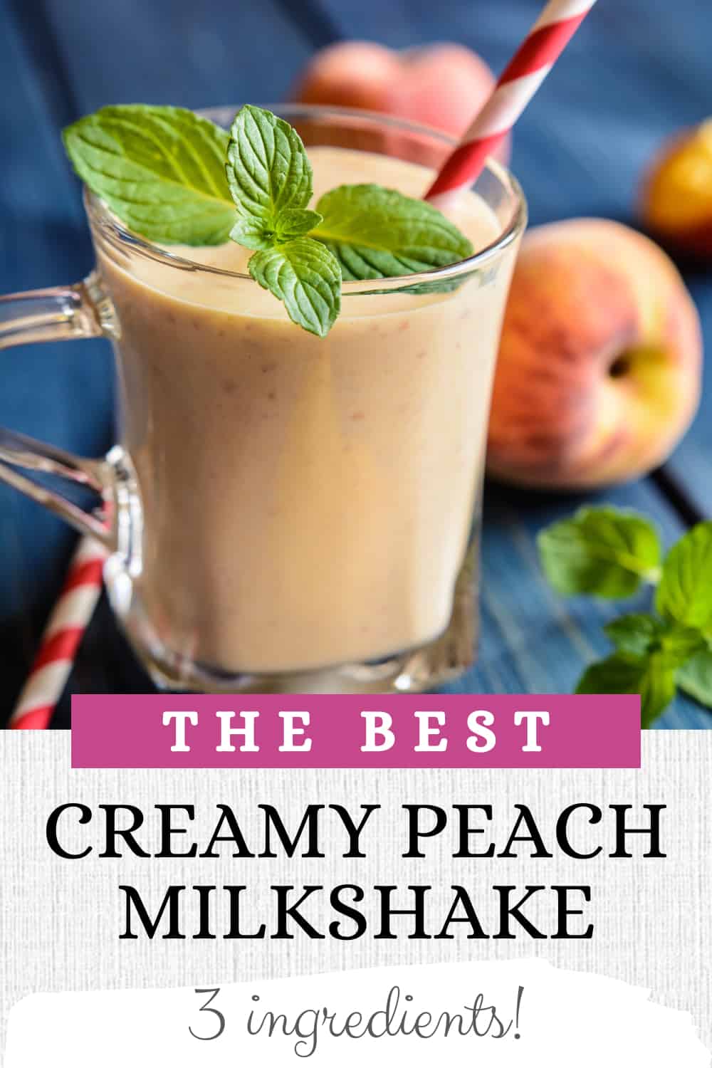 peach shake in a glass with mint leaves garnishment