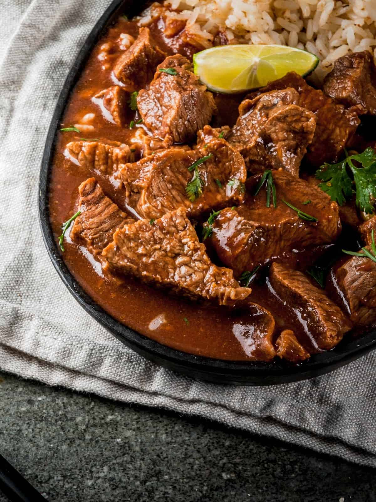 slow cooker chile rojo in a bowl