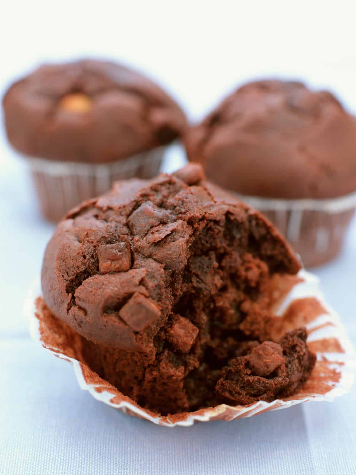 air fried chocolate muffins cut up