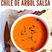 chile de arbol salsa in a white bowl