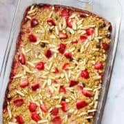baked strawberry oatmeal in a glass dish