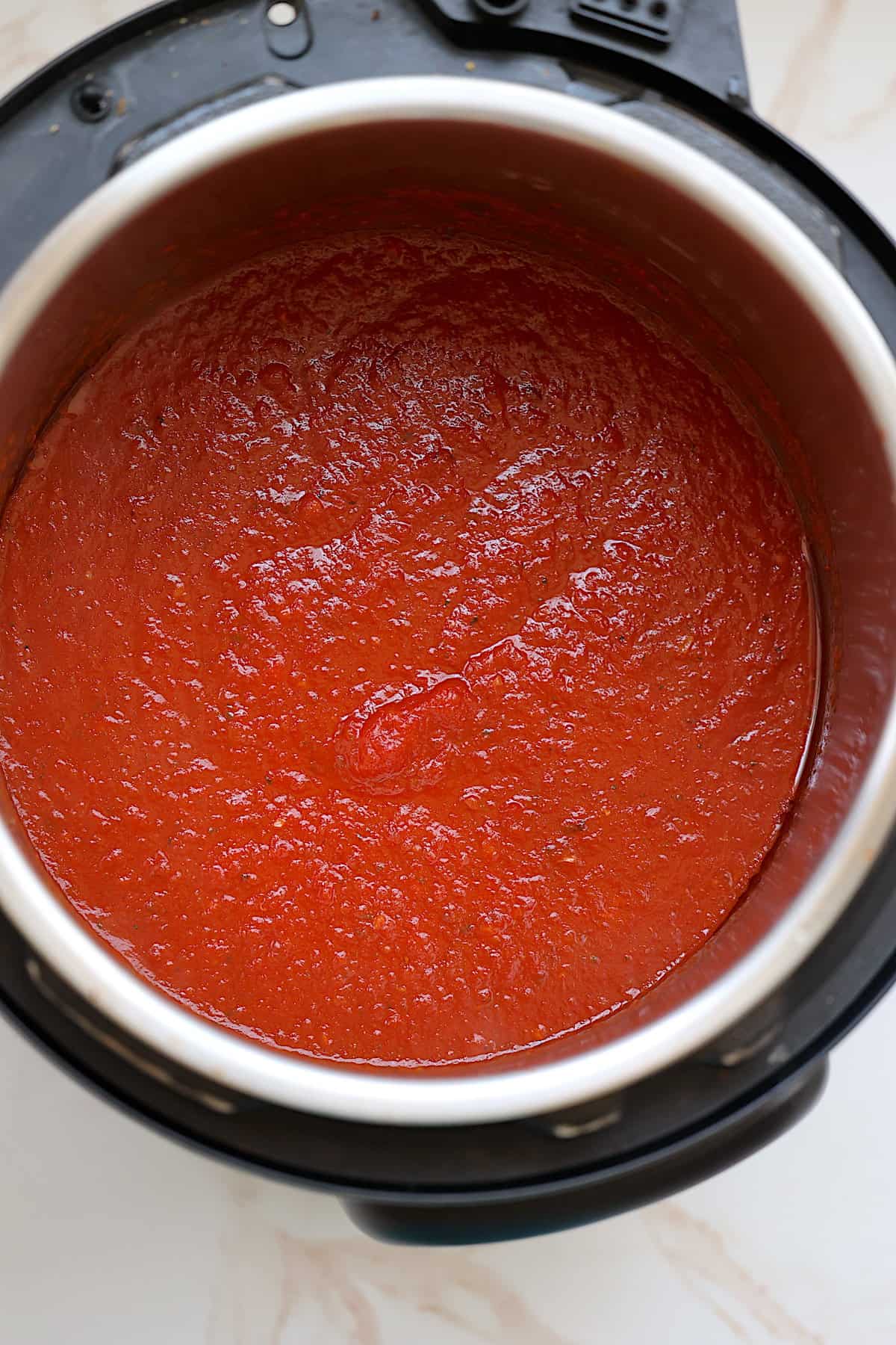 cooked marinara sauce in a pressure cooker