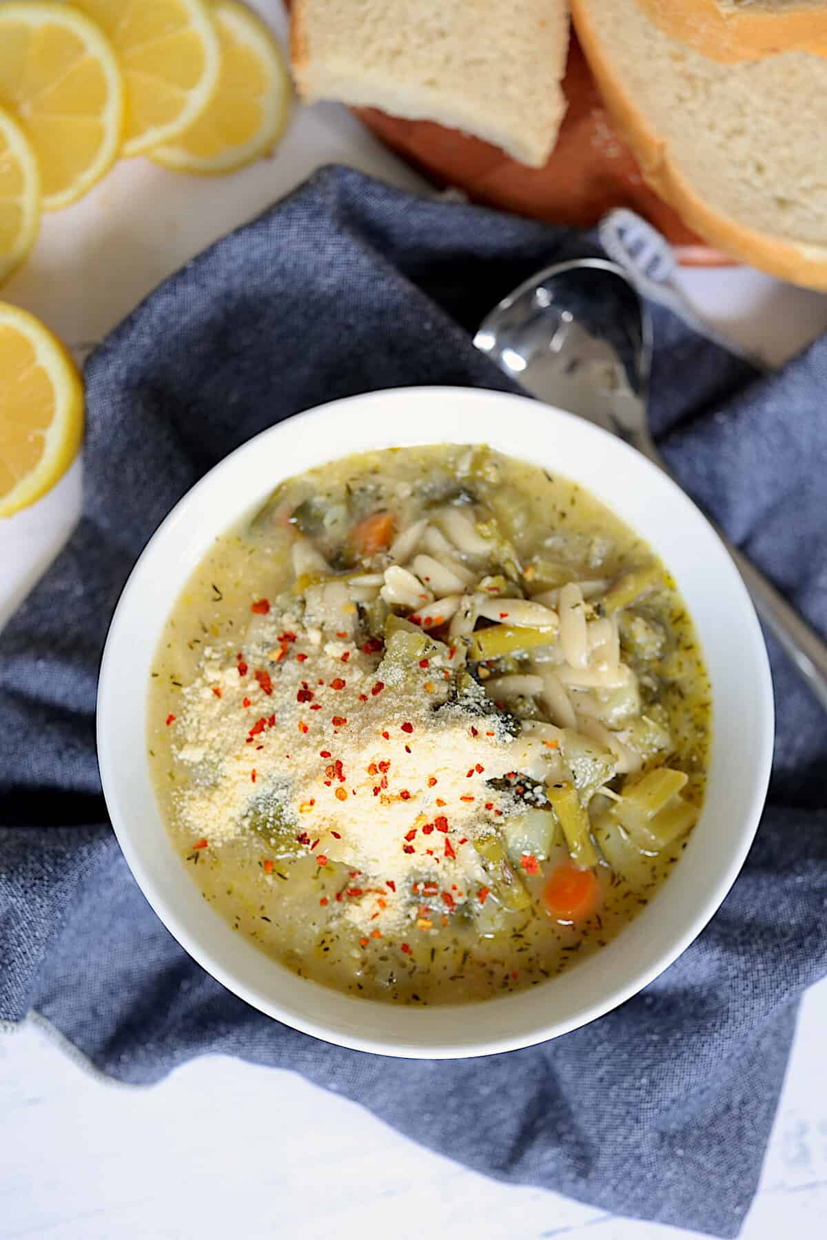 instant pot spring minestrone soup in a white bowl