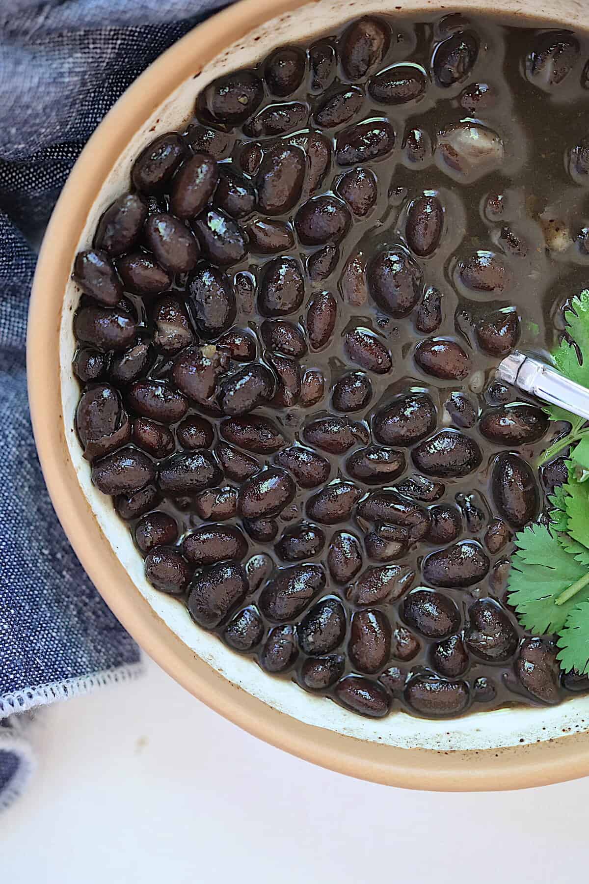 instant pot mexican black beans in a bowl with cilantro
