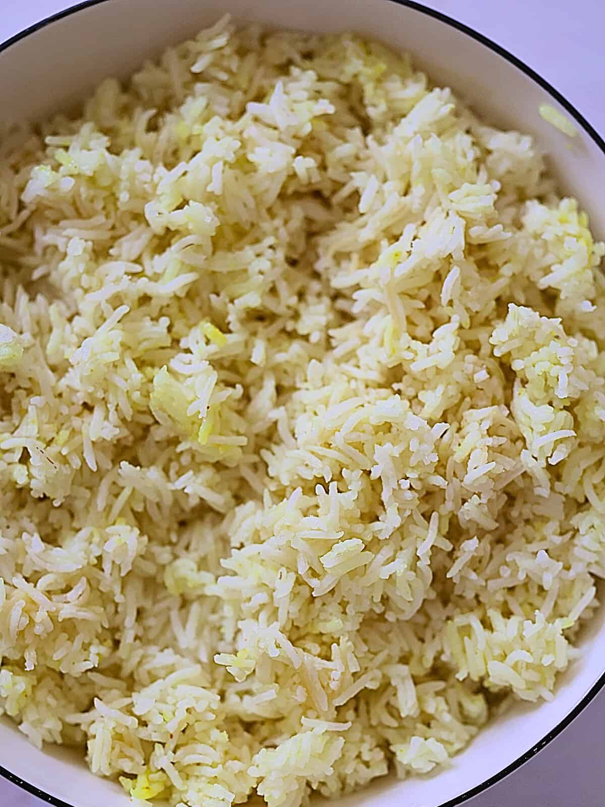 Instant pot white basmati rice in a white bowl
