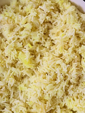 instant pot basmati rice in a white bowl