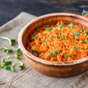 instant pot spanish rice in a brown bowl