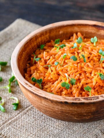 instant pot spanish rice in a brown bowl