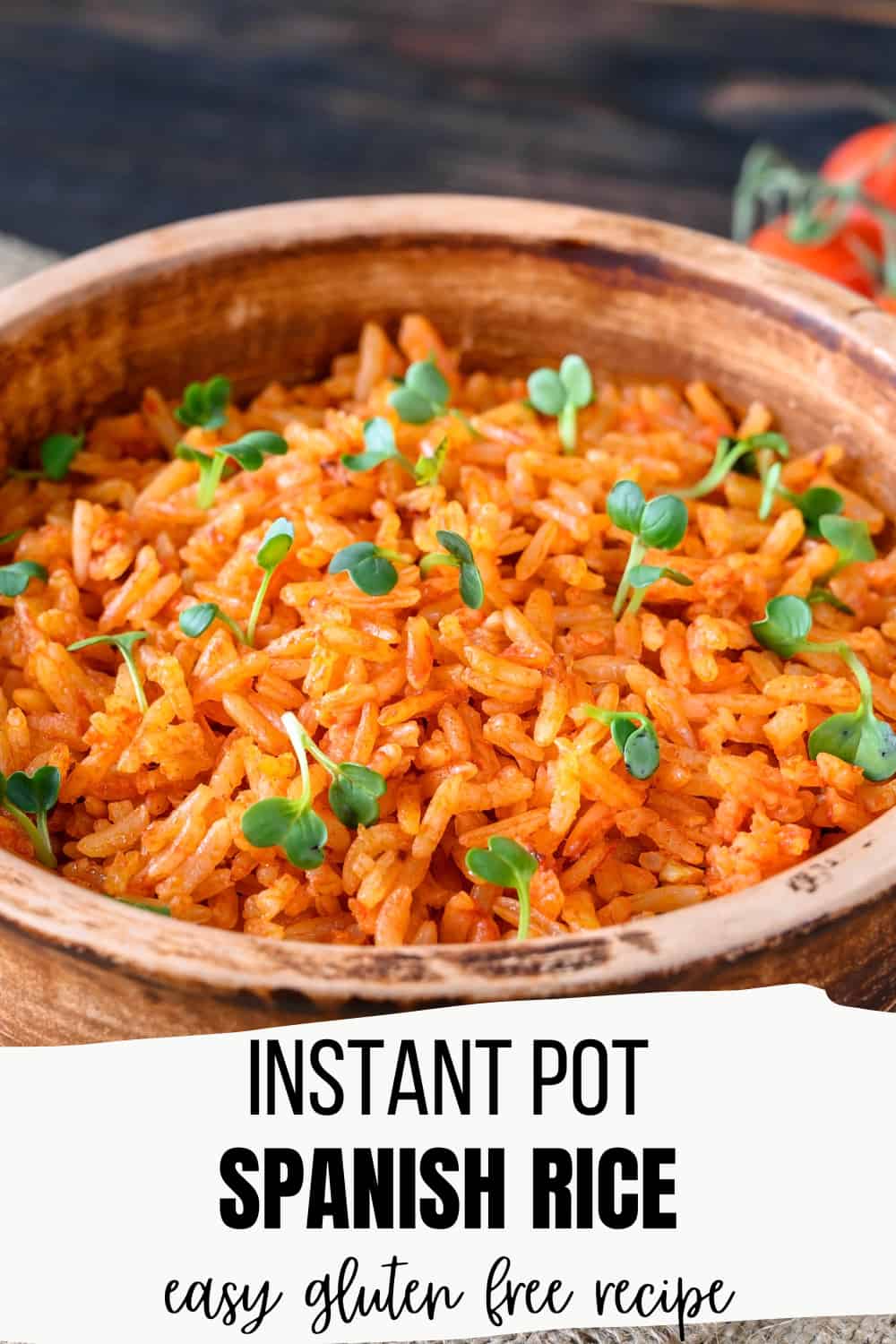 pressure cooked spanish rice with vegetables and tomatoes in a brown bowl