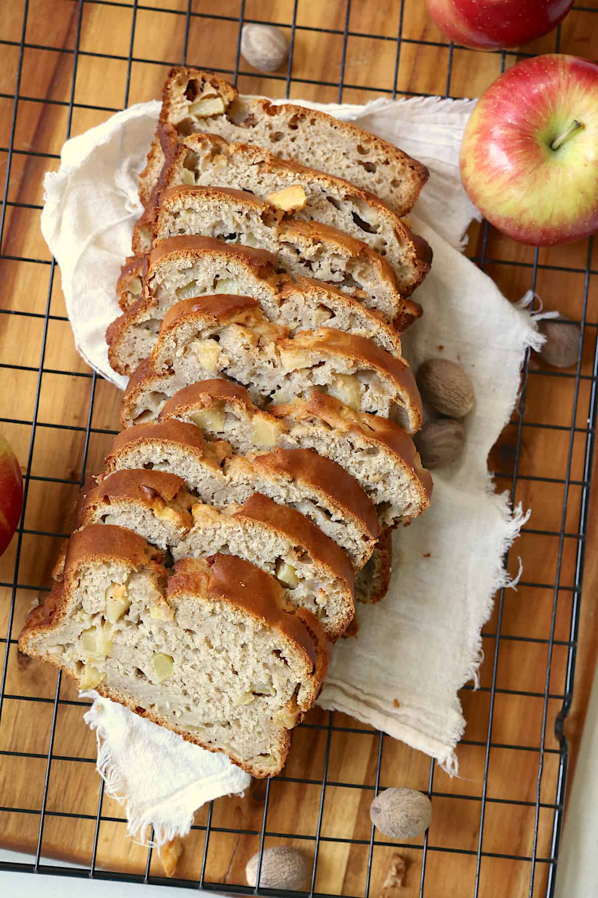 sliced apple bread on a cutting board