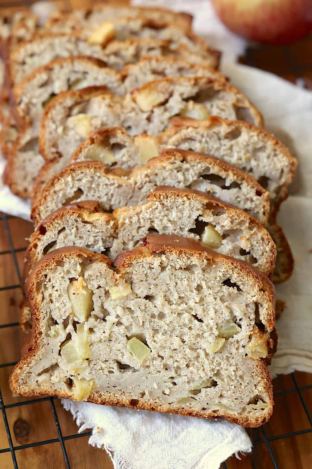close up of apple bread slices 