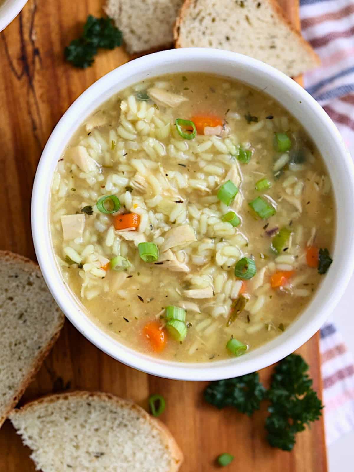 pressure cooked chicken and rice soup in a bowl