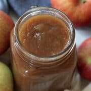 pressure cooked apple butter in a mason jar