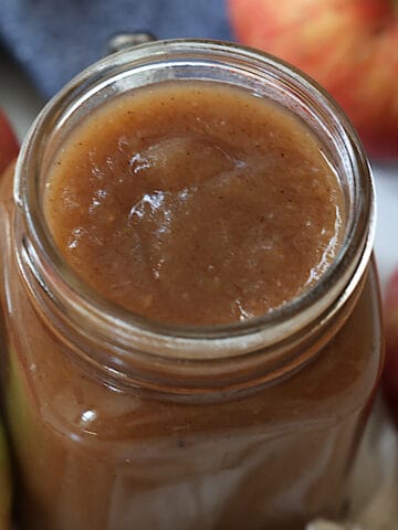pressure cooked apple butter in a mason jar