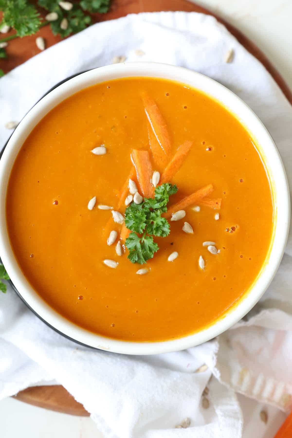 crockpot carrot soup in a serving bowl