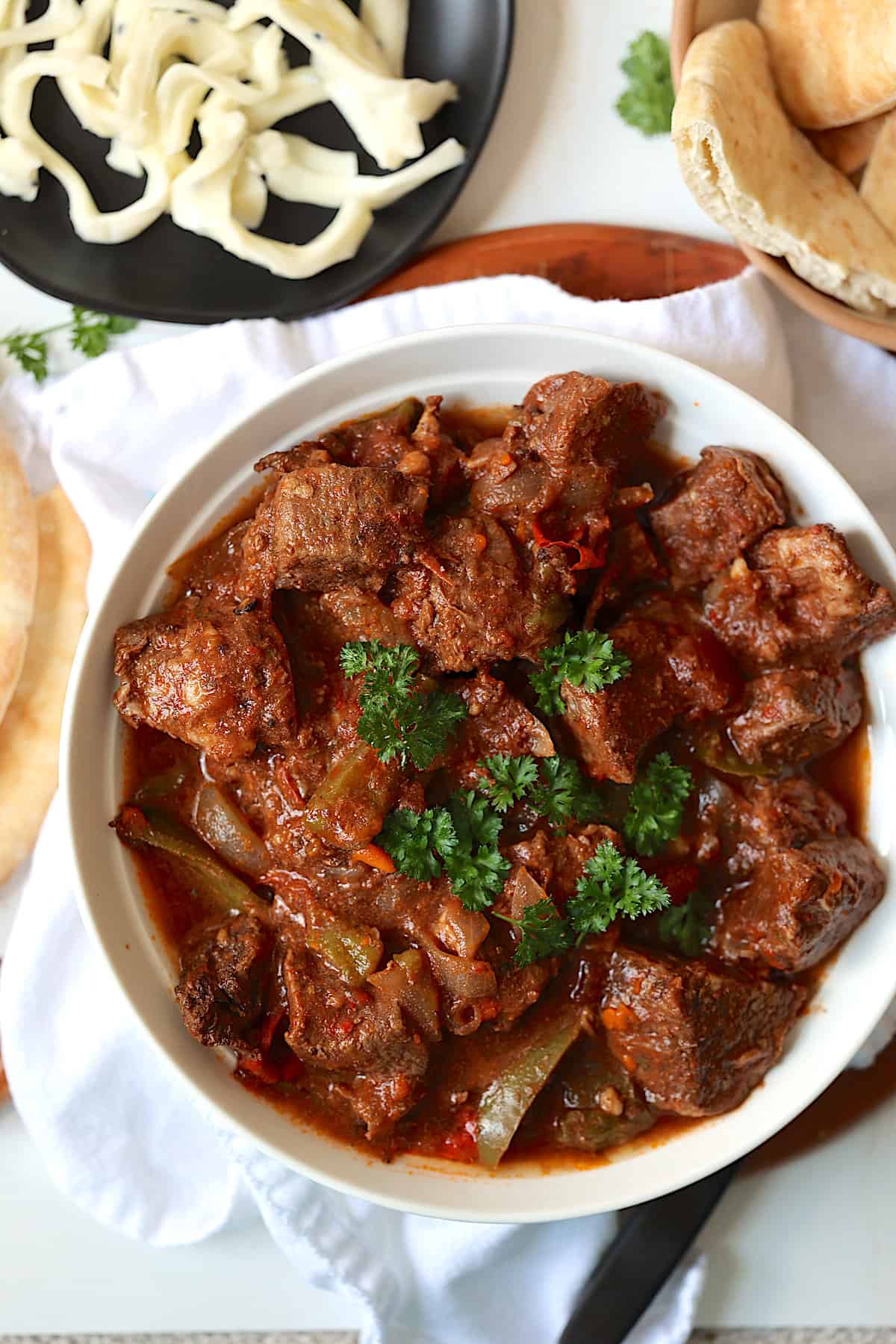 slow cooker Middle Eastern beef stew in a serving dish