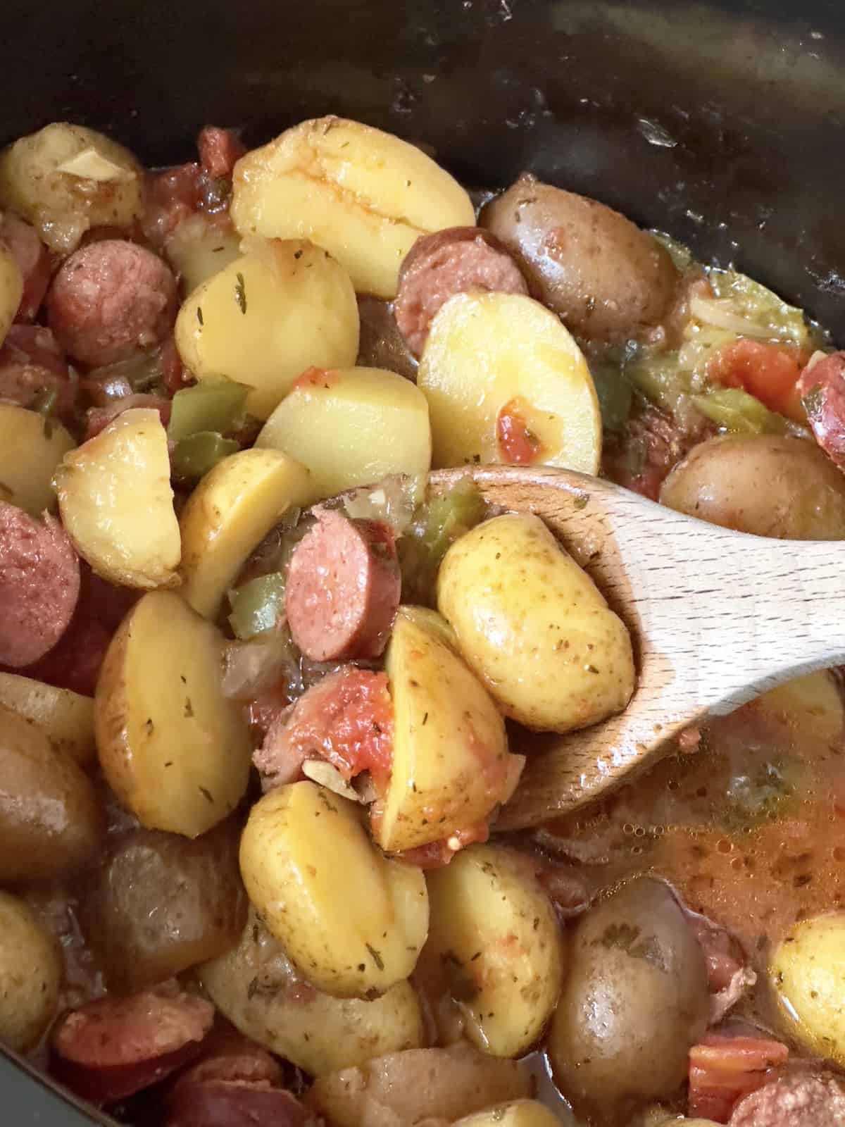 sausage and potato casserole in a slow cooker
