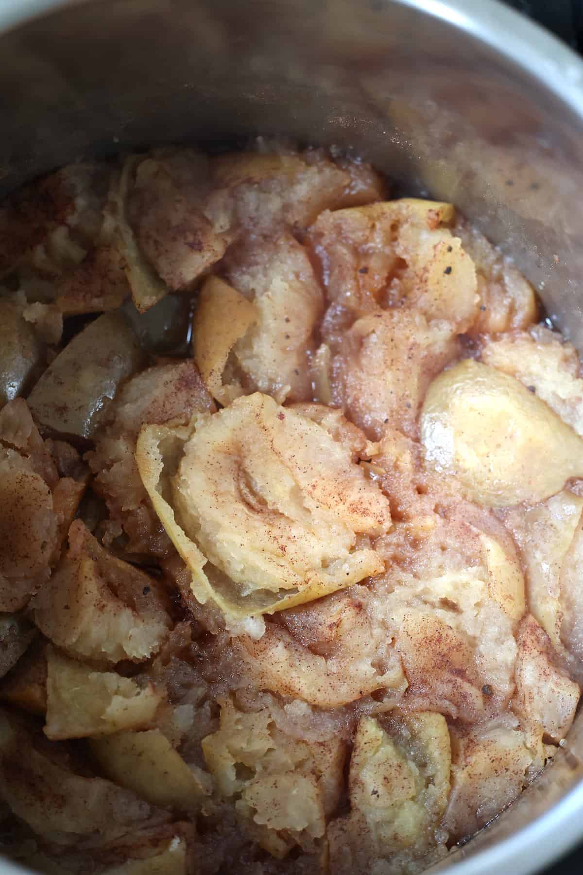 pressure cooked apples and spices in the Instant Pot