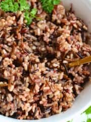 instant pot wild rice blend in a white bowl