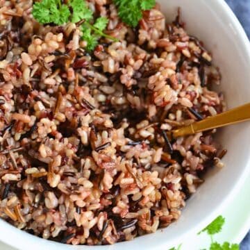 instant pot wild rice blend in a white bowl