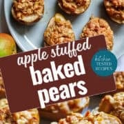 apple oatmeal filled baked pears pinterest image