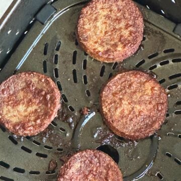 air fried sausage patties in the basket