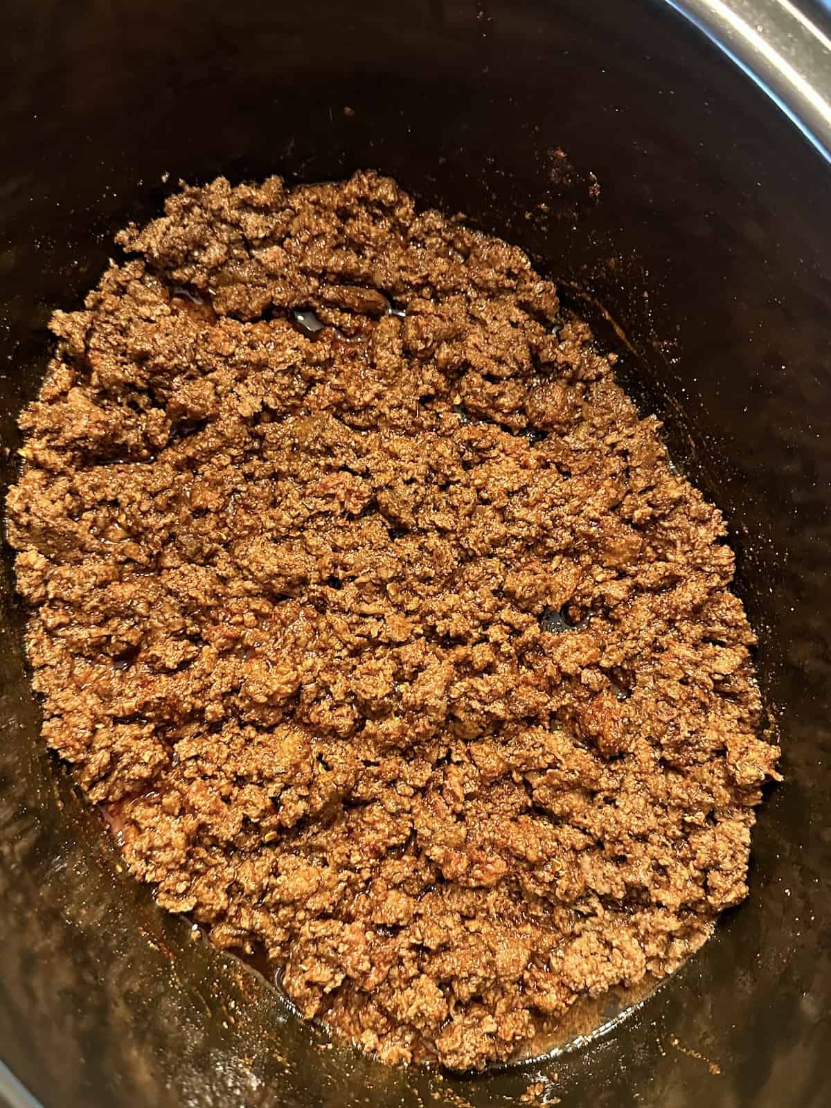 crockpot ground beef taco meat cooked in seasonings