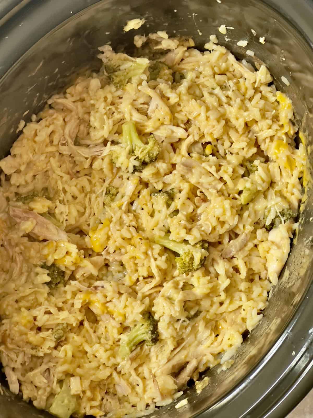 cheesy chicken broccoli and rice in a slow cooker