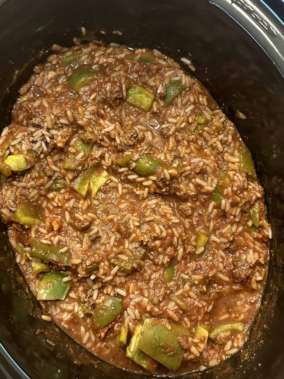 unstuffed pepper casserole in a crockpot