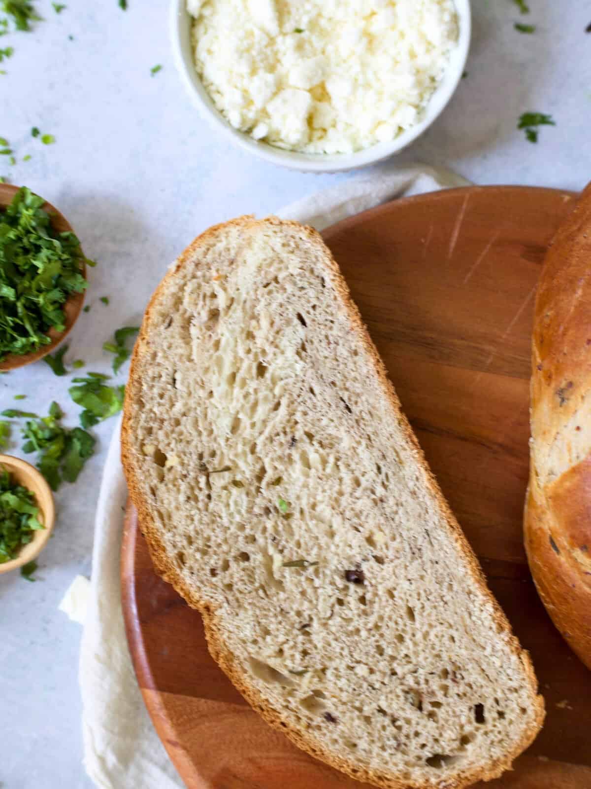 mediterranean bread slice on a wooden board