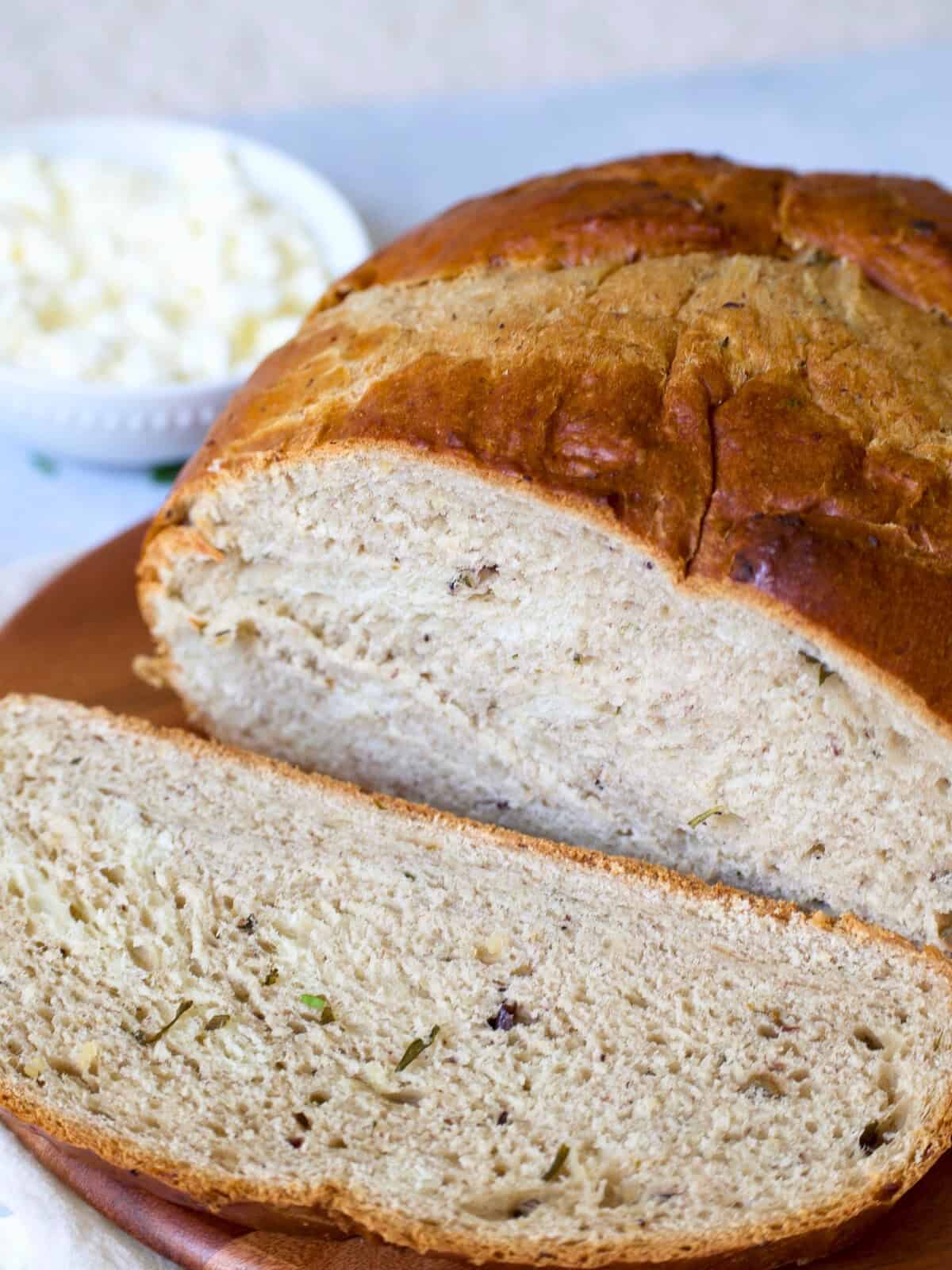 side shot of sliced mediterranean bread