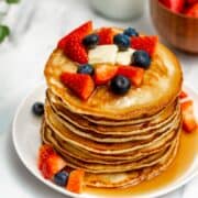 protein powder pancakes topped with berries