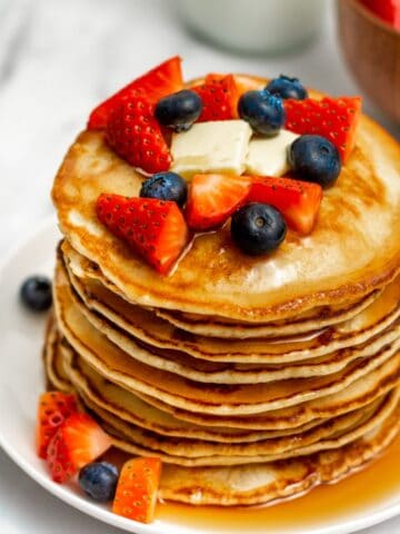 protein powder pancakes topped with berries