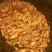 slow cooker barbecue chicken pulled in a slow cooker