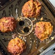 turkey burgers in an air fryer basket