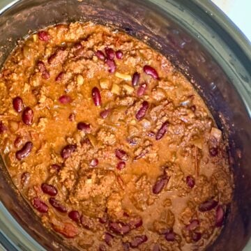 crockpot turkey chili in a slow cooker