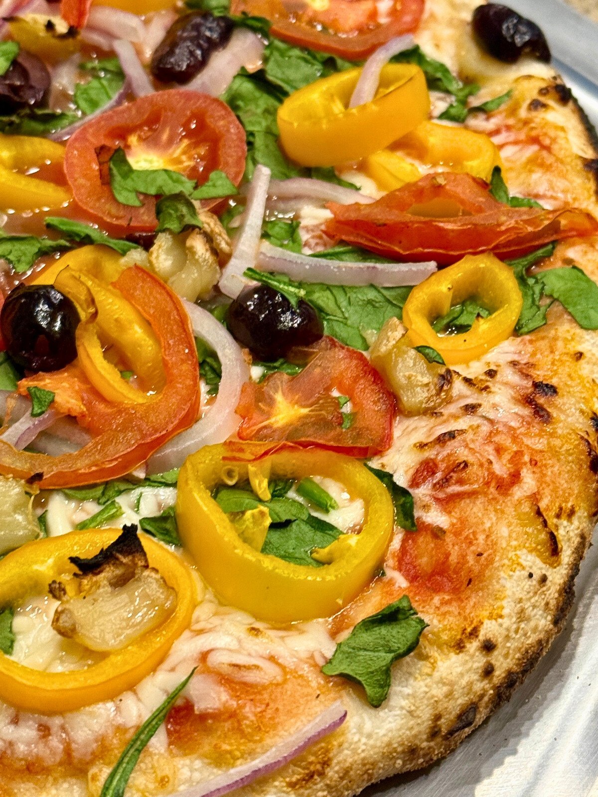 close up of vegetable pizza