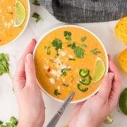 creamy mexican street corn soup in a bowl