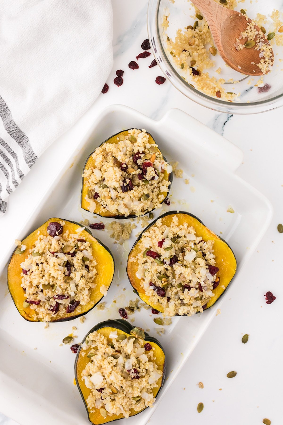 acorn squash halves stuffed with a quinoa filling