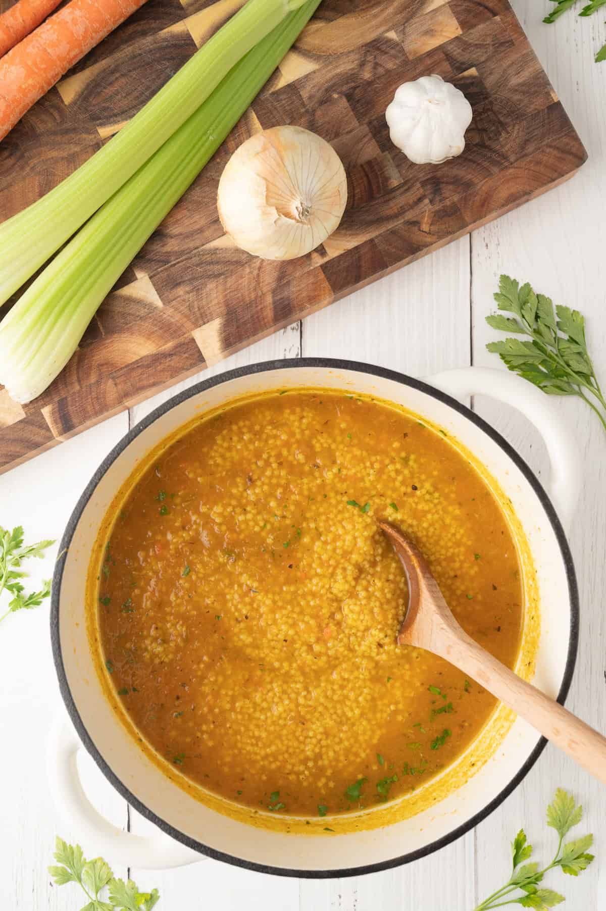 pastina soup in a large dutch oven