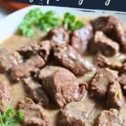 crockpot beef tips in gravy pinterest image