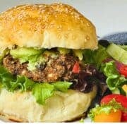 black bean burger on a homemade hamburger bun