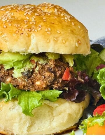 black bean burger on a homemade hamburger bun