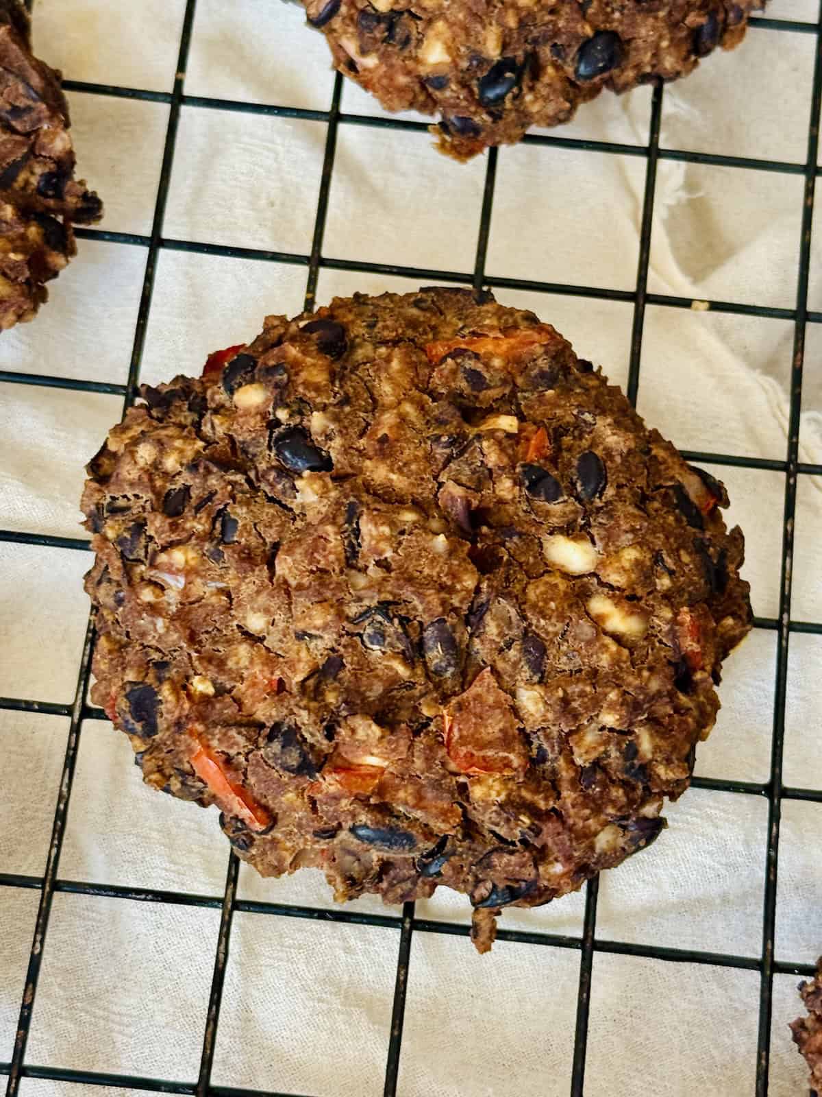 black bean burger on a cooling rack