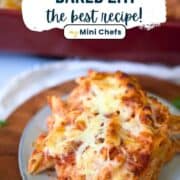 vegetarian baked ziti on a plate for pinterest