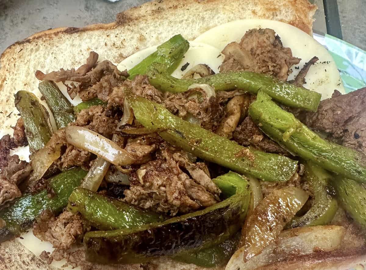 philadelphia cheesesteak sandwich with peppers and onions