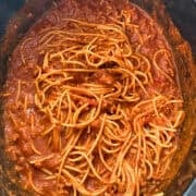 slow cooker spaghetti and meat sauce in the crockpot