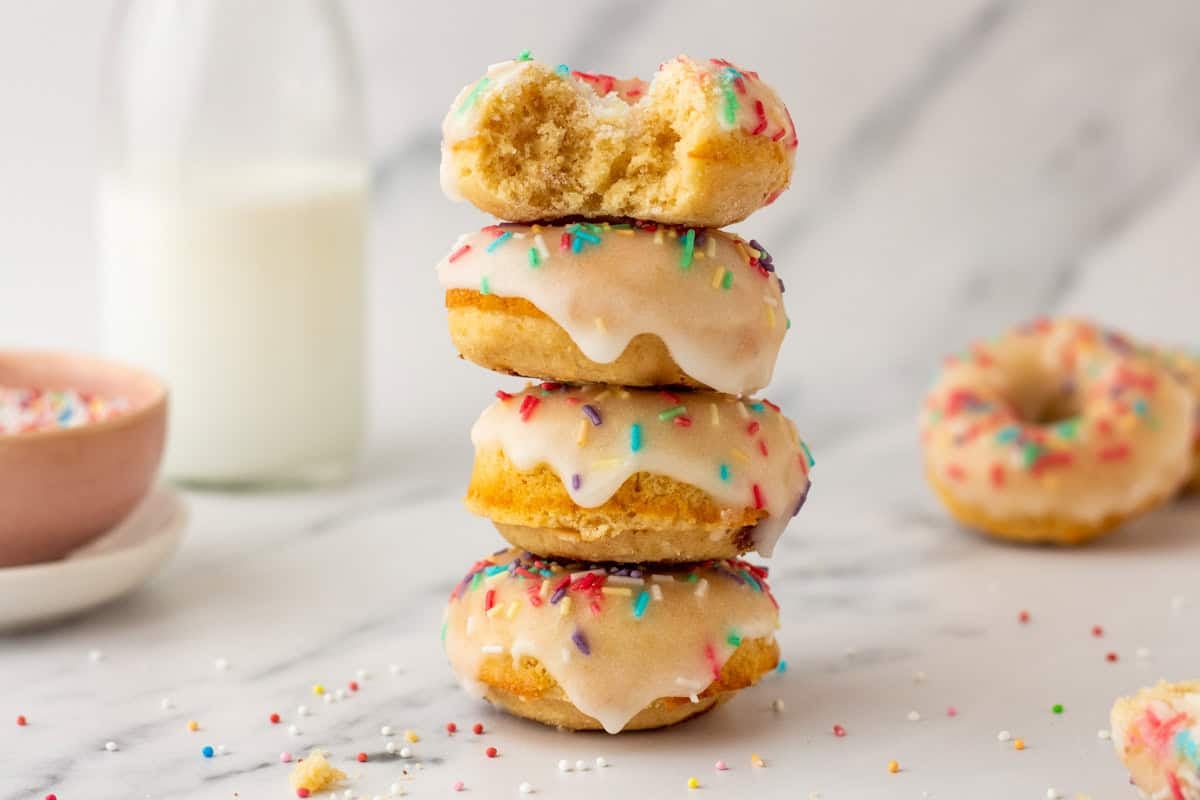 vanilla donuts in a stack