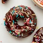 oven baked chocolate donut on a white background